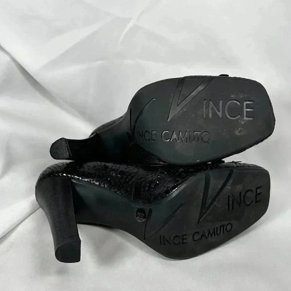 2/$30 Vince Camuto 8.5/38 1/2 Loafer Heels Fringe Black Croc Embossed Preppy - Picture 6 of 8